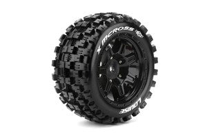 MFT X-Mcross Sport Monster Truck Tires, 24mm Hex, Mounted on Black Rim (2), fits X-MAXX