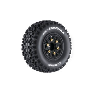 SC-Uphill 1/10 Short Course Tires, Soft, 12, 14 & 17mm Removable Hex on Black Rim (2)