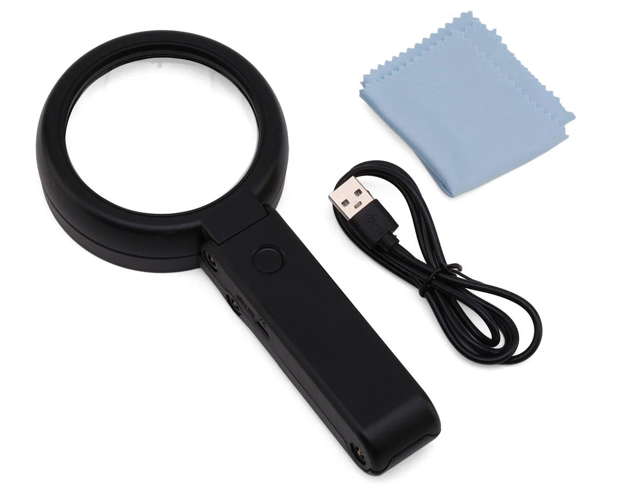 Lightcraft Foldable LED Magnifier (5x) (11x Auxiliary) w/Battery, USB Cable & Built-In Stand