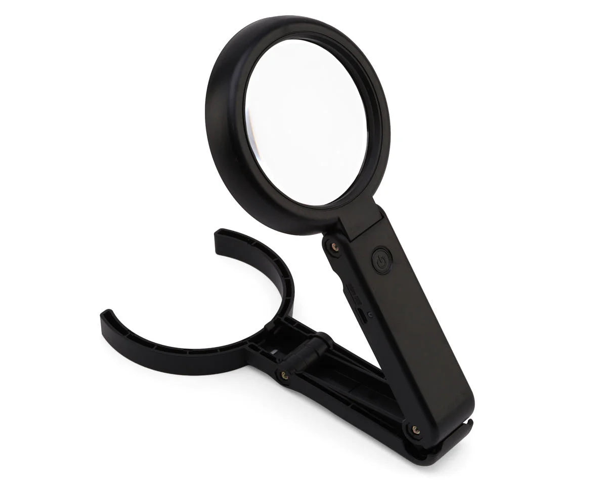 Lightcraft Foldable LED Magnifier (5x) (11x Auxiliary) w/Battery, USB Cable & Built-In Stand
