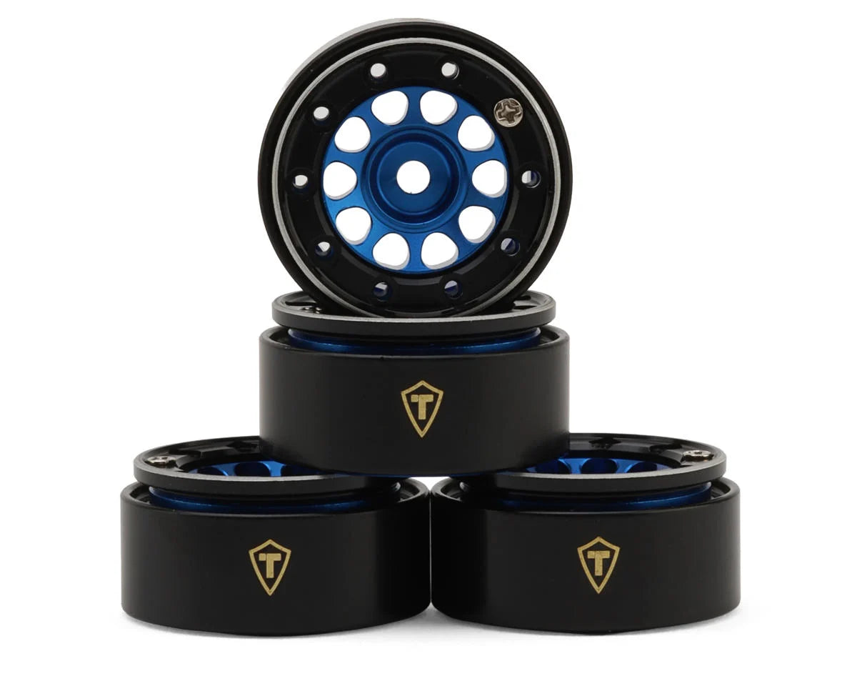 Type E 0.7" Aluminum Micro Crawler Beadlock Wheels (Blue) (4) (9.5g ea) w/Brass Rings
