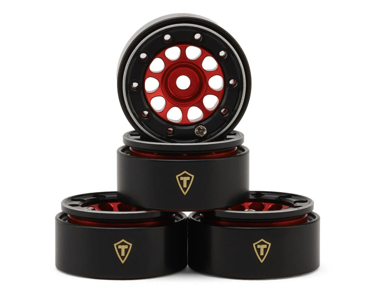 Type E 0.7" Aluminum Micro Crawler Beadlock Wheels (Red) (4) (9.5g ea) w/Brass Rings
