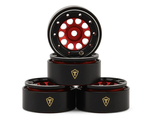 Type E 0.7" Aluminum Micro Crawler Beadlock Wheels (Red) (4) (9.5g ea) w/Brass Rings