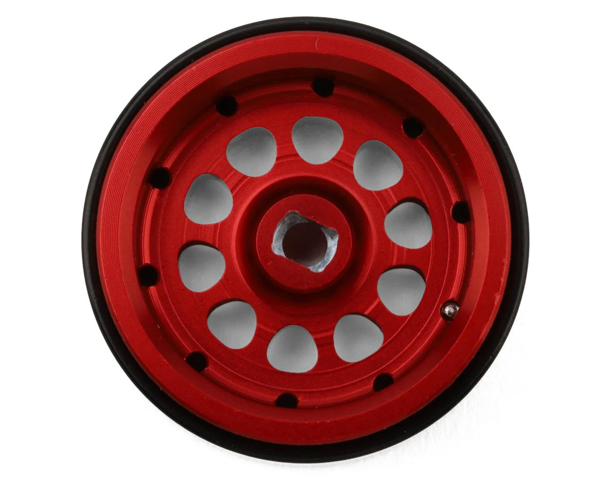 Type E 0.7" Aluminum Micro Crawler Beadlock Wheels (Red) (4) (9.5g ea) w/Brass Rings