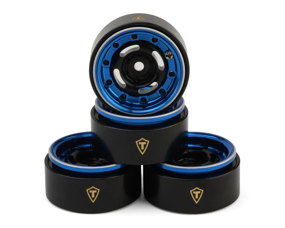 Type F 0.7" Aluminum Micro Crawler Beadlock Wheels (Blue) (4) (9.5g ea) w/Brass Rings
