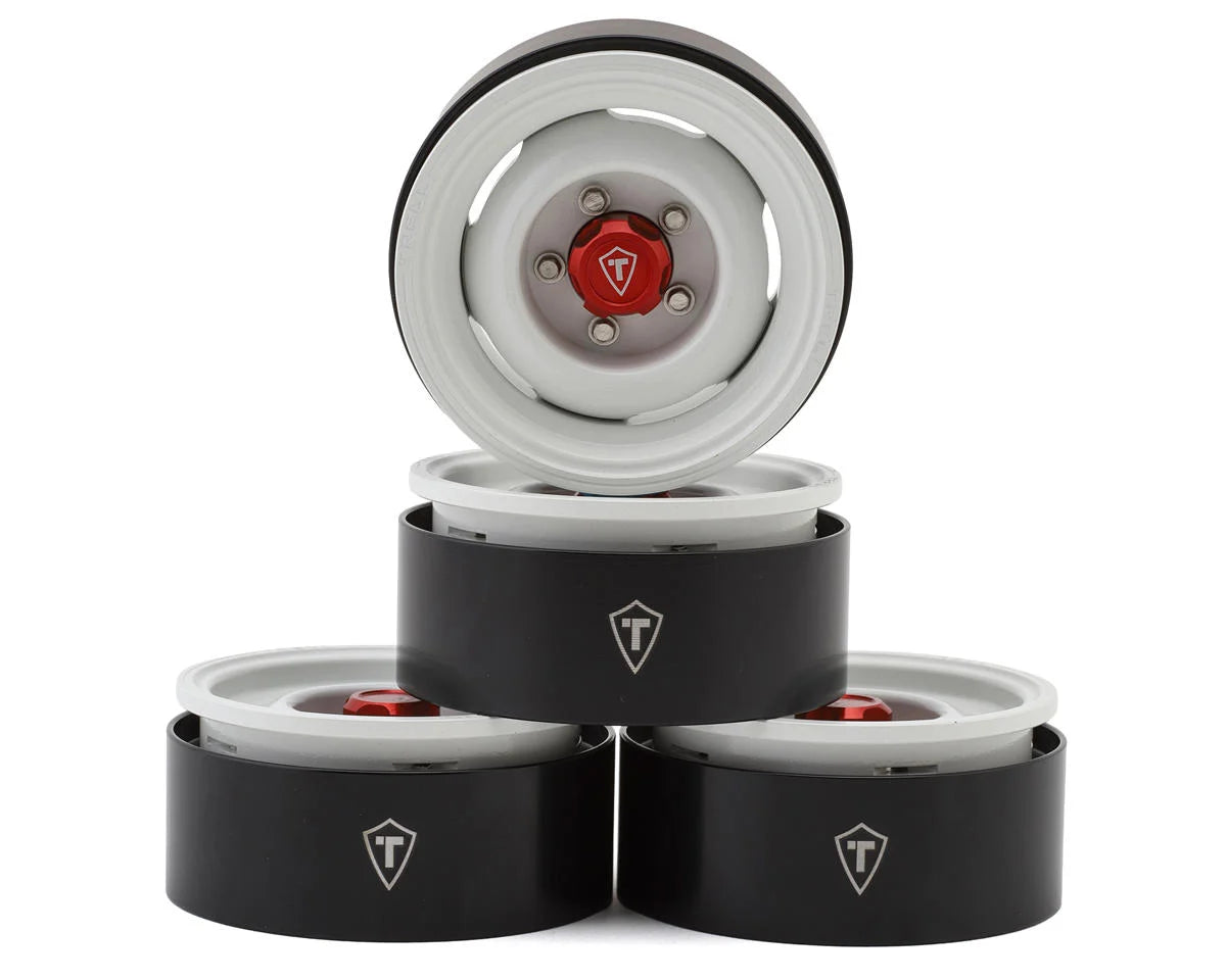 1.9" Aluminum Retro-Style Vintage Wagon Crawler Beadlock Wheels (132.5g) (White) (4)