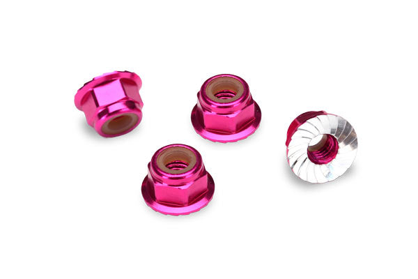 4mm Aluminum Flanged Serrated Nuts (Pink) (x4)