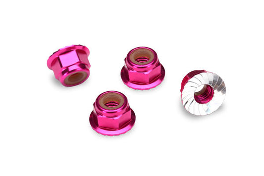 4mm Aluminum Flanged Serrated Nuts (Pink) (x4)