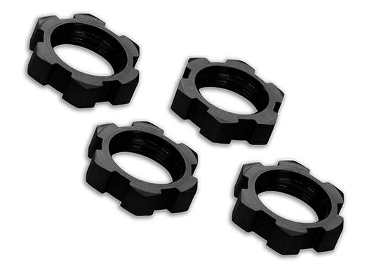 Wheel nuts, splined, 17mm, serrated (black-anodized) (x4)