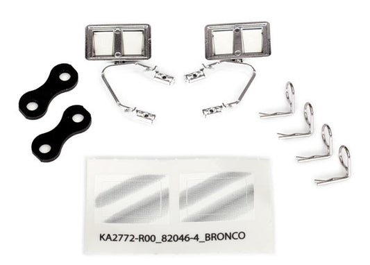 Mirrors, side, chrome (left & right)/ retainers (x2)/ body clips (x4)
