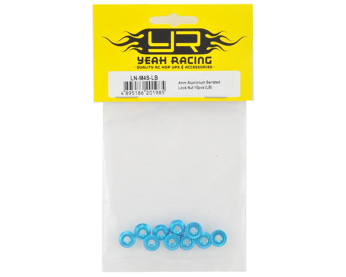 Aluminum 4mm Serrated Lock Nut (10) (Light Blue)